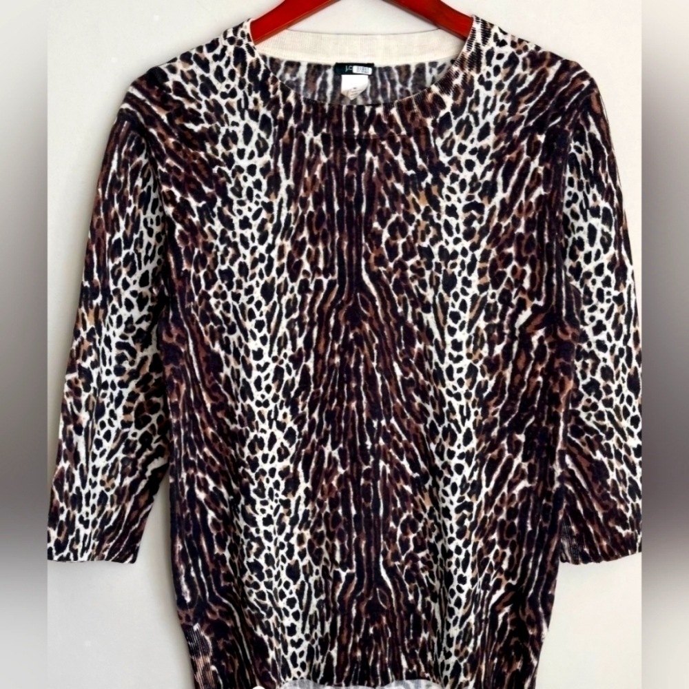 J. Crew Animal Print Crew Neck Light Sweater